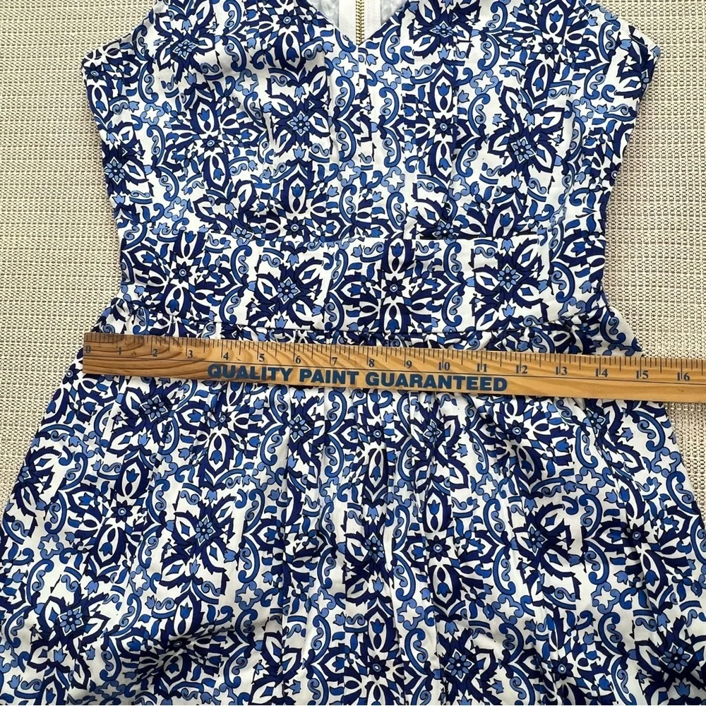 Milly for Design Nation Blue White Aztec Boho Print Fit & Flare Dress Size 4 - Picture 8 of 9